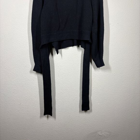 Modern Citizen Small Hiwa Tie Front Sweater Black Cotton Wool Crop Turtleneck - Picture 6 of 10